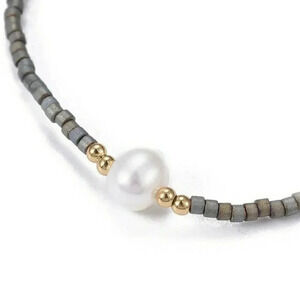 Handcrafted Real Freshwater Pearl Gray Japanese Glass Beads Bracelet